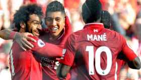 Una foto de Salah, Firmino y Mané, el tridente del Liverpool / Twitter