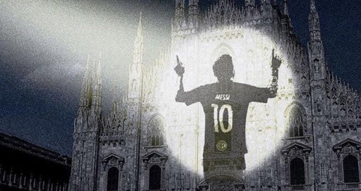 Imagen promocional del Inter-Nápoles con Messi en el Duomo / Redes