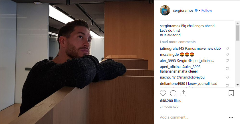 Publicación de Sergio Ramos (Real Madrid) en Instagram / Instagram
