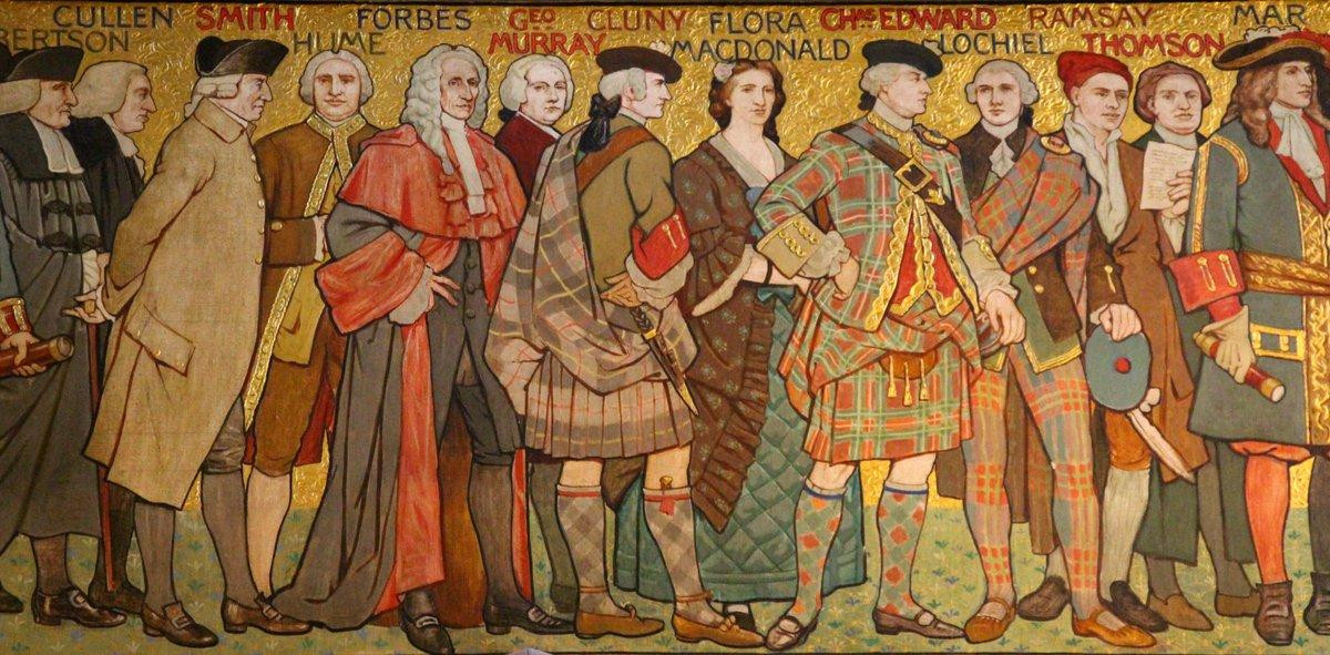 Mural con personajes de la ilustración escocesa del vestíbulo principal de la Scottish National Portrait Gallery