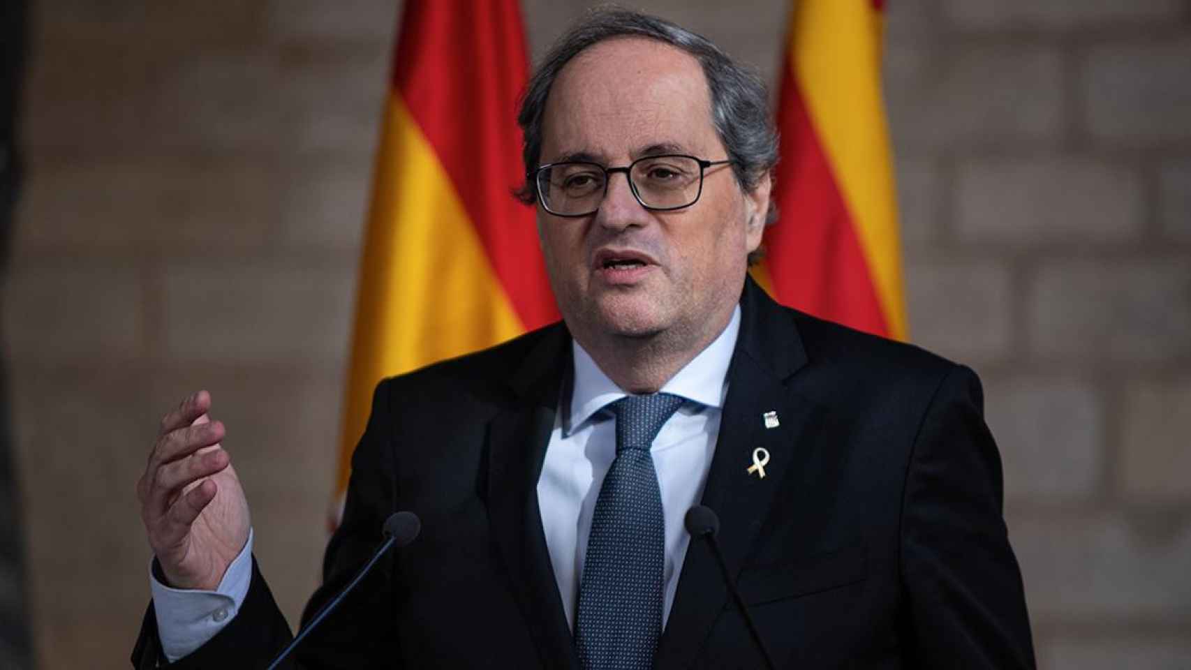 El presidente de la Generalitat, Quim Torra, en declaraciones ante los medios de comunicación / EP