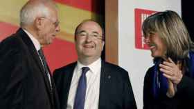 Josep Borrell, nuevo ministro de Exteriores (i) junto a Miquel Iceta y Nuria Marín, que suenan para gobernar con Pedro Sánchez / EFE