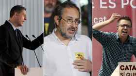 El candidato del PP al 27S, Xavier García Albiol; el de la CUP, Antonio Baños, y el número 2 de Podemos, Ínigo Errejón.