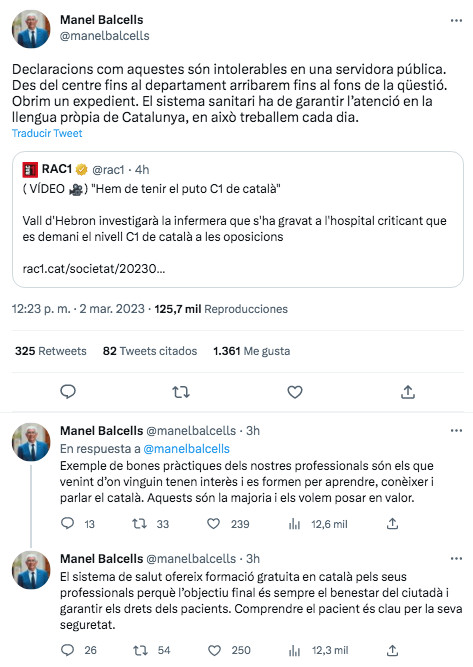 El 'conseller' de Salud de la Generalitat, Manel Balcells, anunciando el expediente contra una trabajadora sanitaria por quejarse de las exigencias lingüísticas de la Generalitat