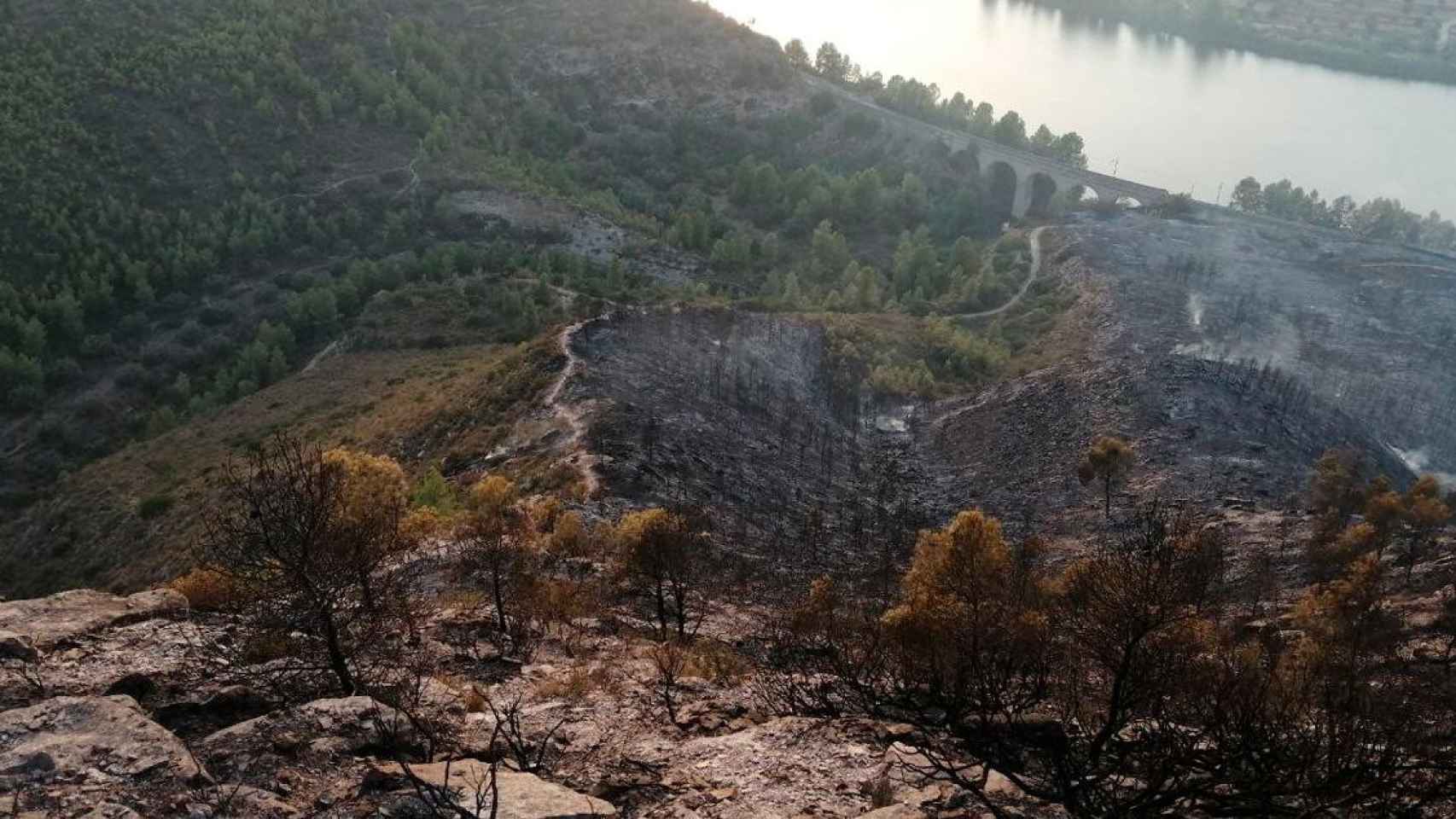 Los restos del incendio en La Pobla de Massaluca / BOMBERS