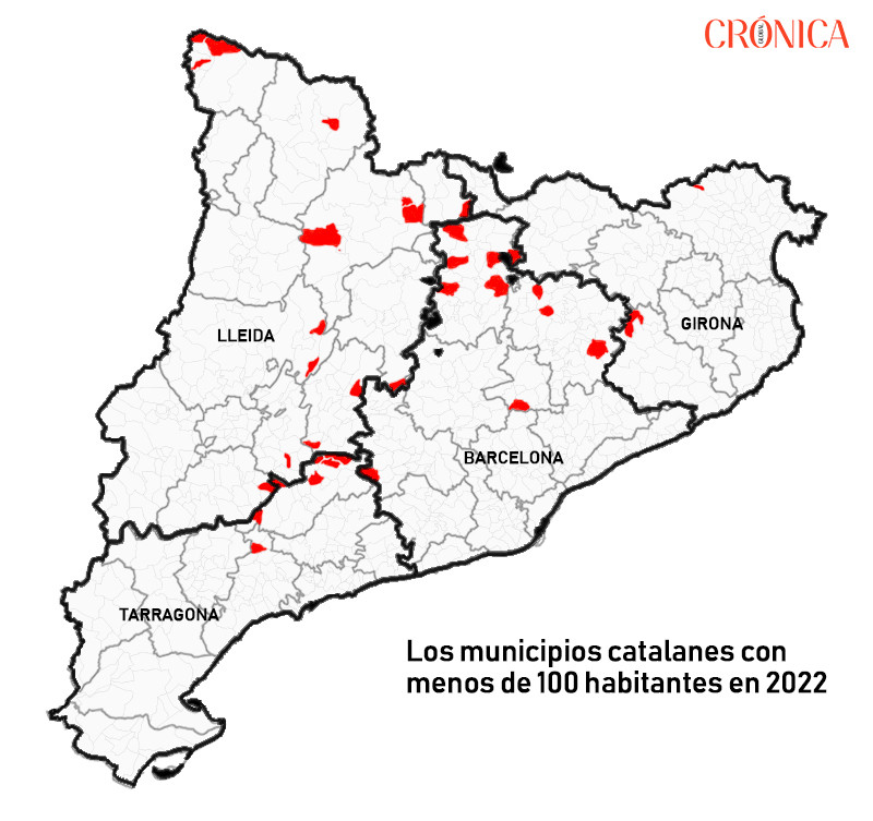 Distribución de los municipios catalanes con 100 habitantes o menos / GERARD MATEO
