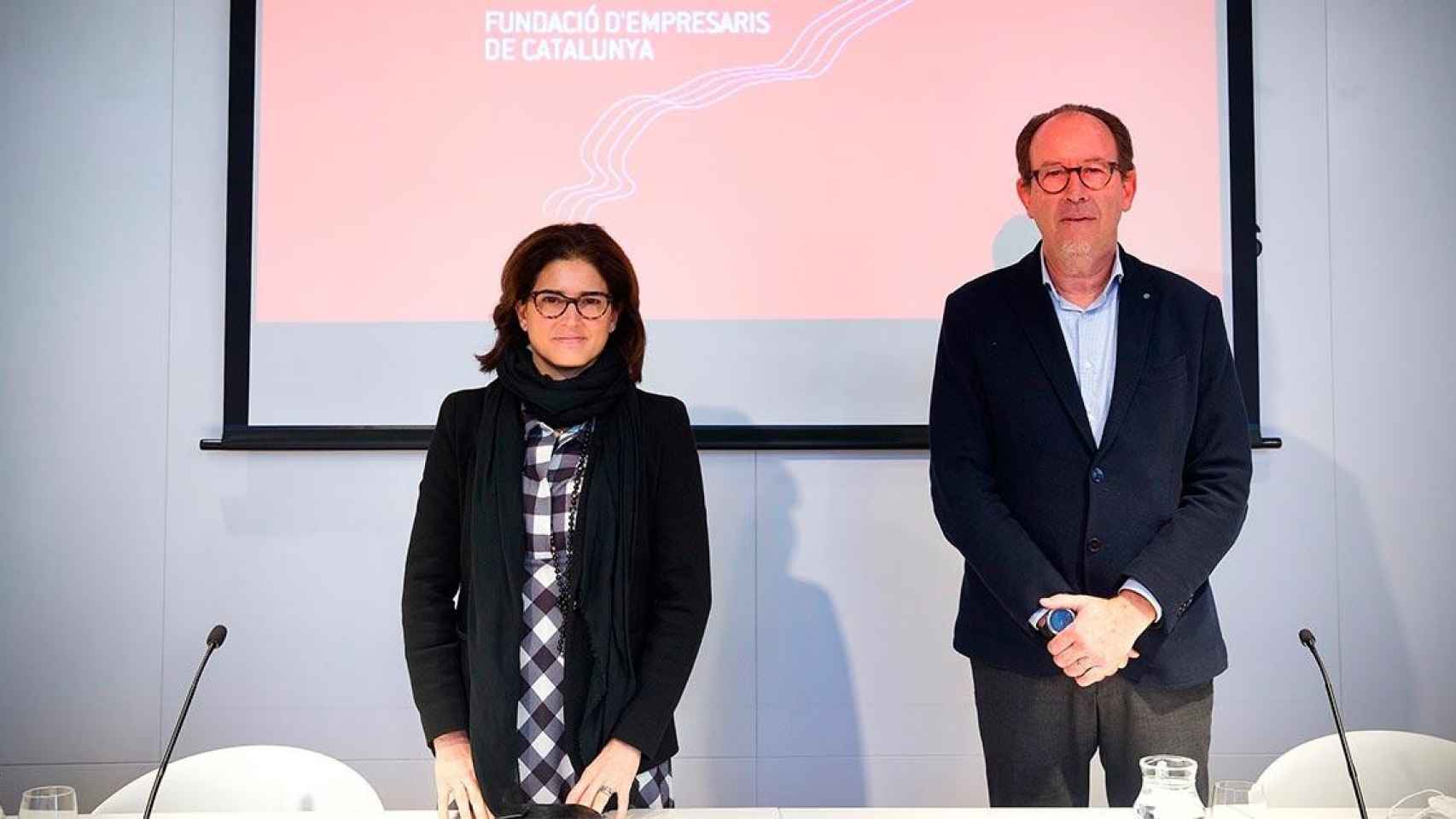 La presidenta de la fundación FemCat, Elena Massot, y el responsable del 'Observatori dels Idiomes', David Marín / FEMCAT