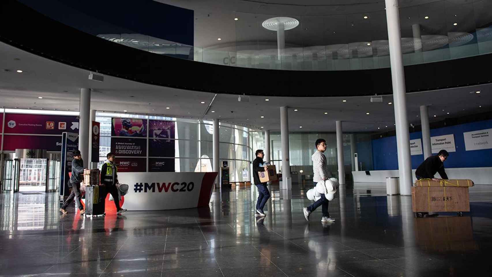 Interior del pabellón del Mobile World Congress (MWC) en la edición cancelada de 2020/ EP