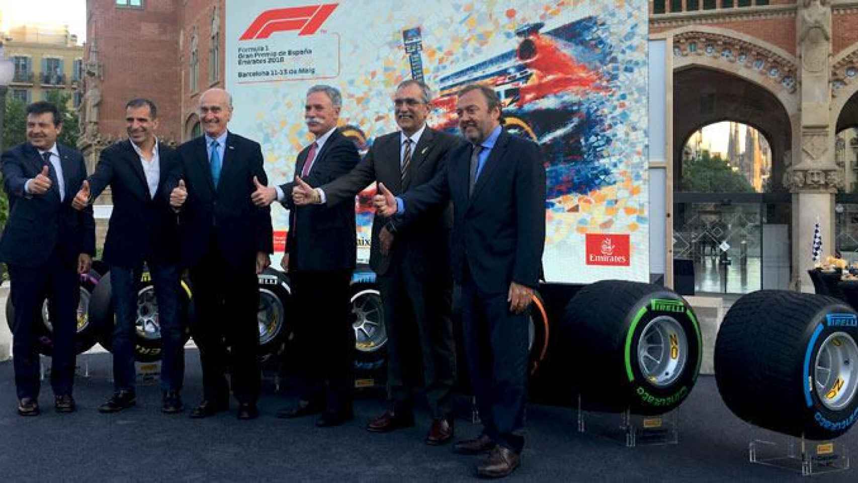 Los representantes del Circuit de Barcelona- Catalunya en la presentación del Gran Premio de España de F1, con Chase Carey (c), máximo gestor de la carrera / CG