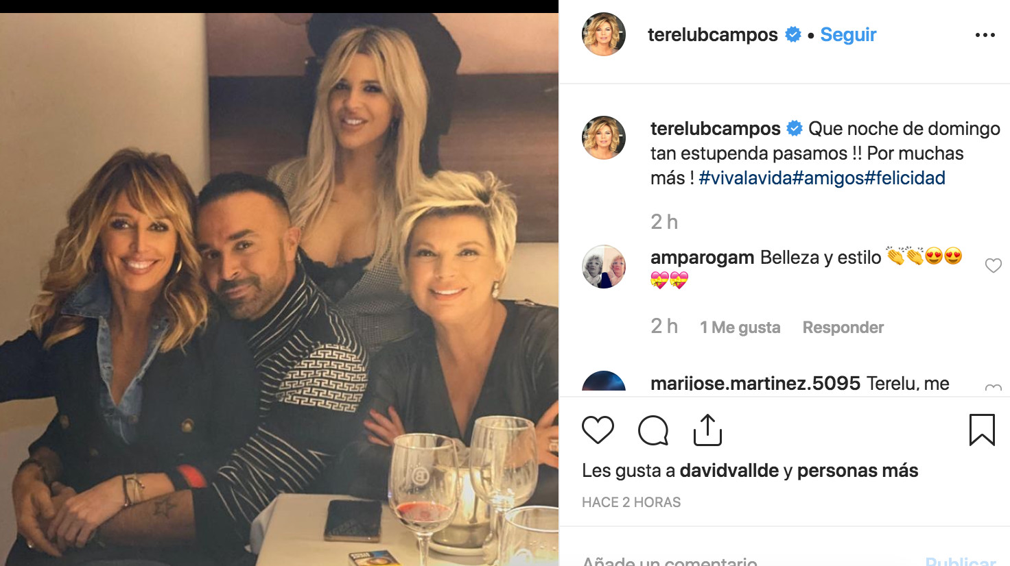 Terelu Campos se va de cena con sus compañeros de 'Viva la Vida' / INSTAGRAM