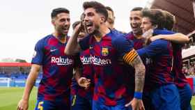 Los jugadores del Barça B, celebrando un gol contra el Llagostera | FCB