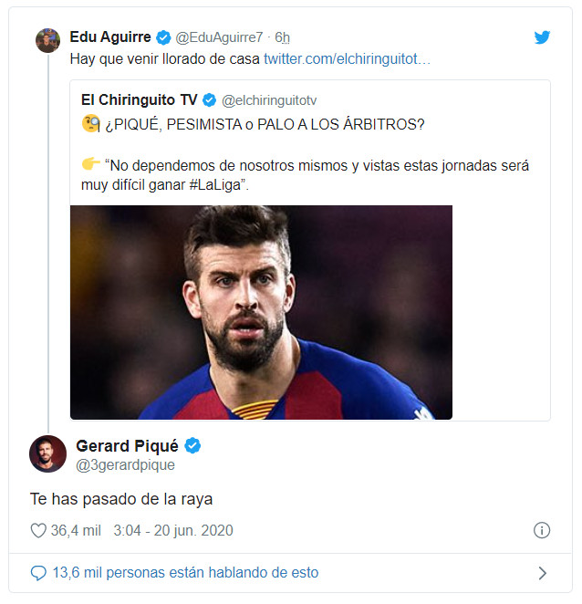 Respuesta de Gerard Piqué al comentario de Edu Aguirre / Twitter