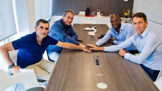 Ernesto Valverde, Pep Segura, Eric Abidal y Ramon Planes, la estructura deportiva del Barça / FCB