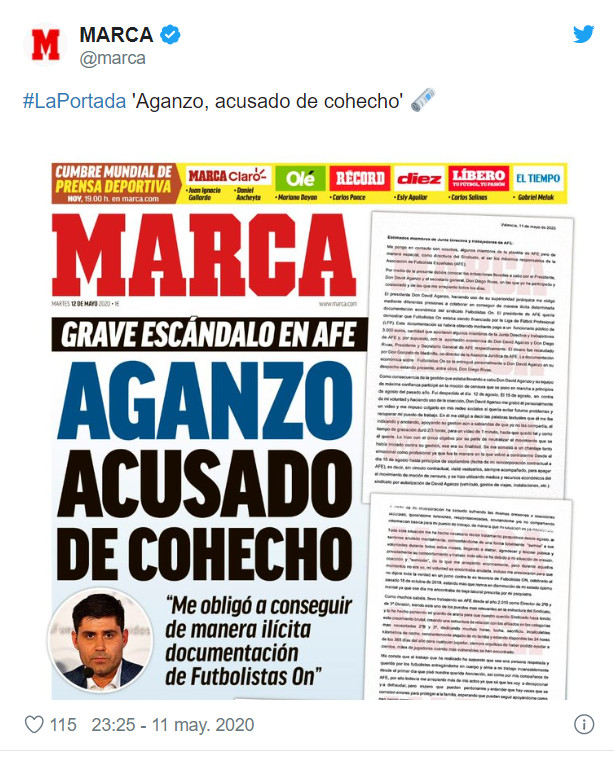 Portada del diario Marca sobre Aganzo / Twitter