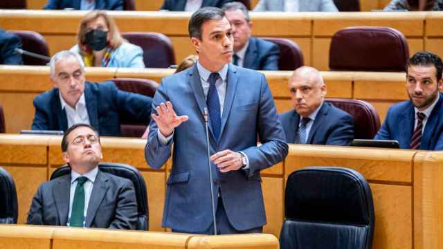 Pedro Sánchez, presidente del Gobierno, compareciendo en el Senado ayer / EP