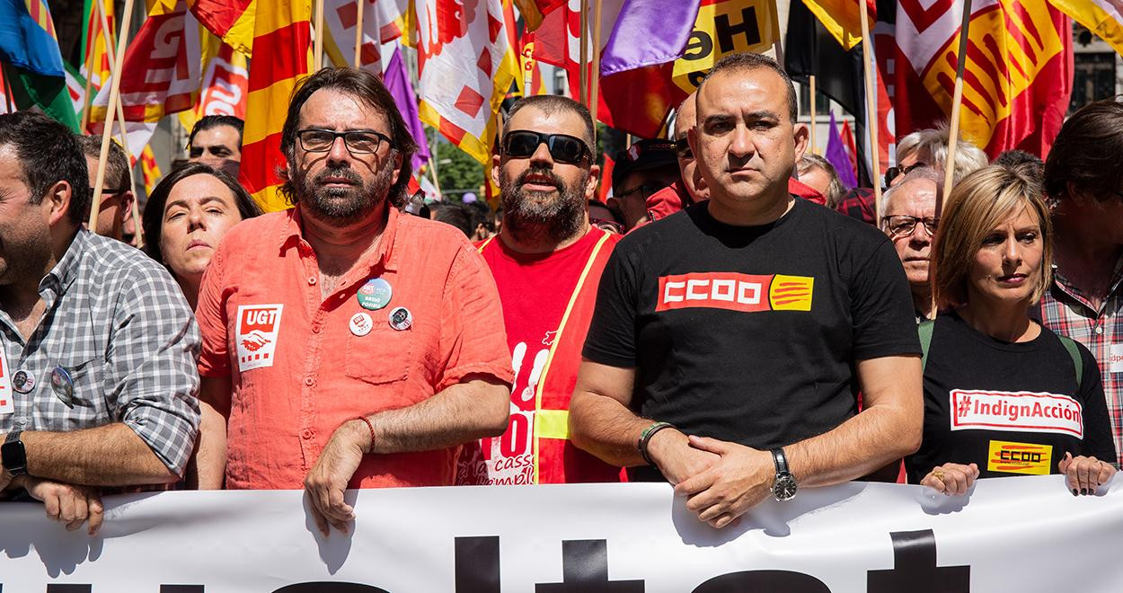 El secretario general de los sindicatos UGT en Cataluña, Camil Ros, y el de CCOO, Javier Pacheco / EUROPA PRESS