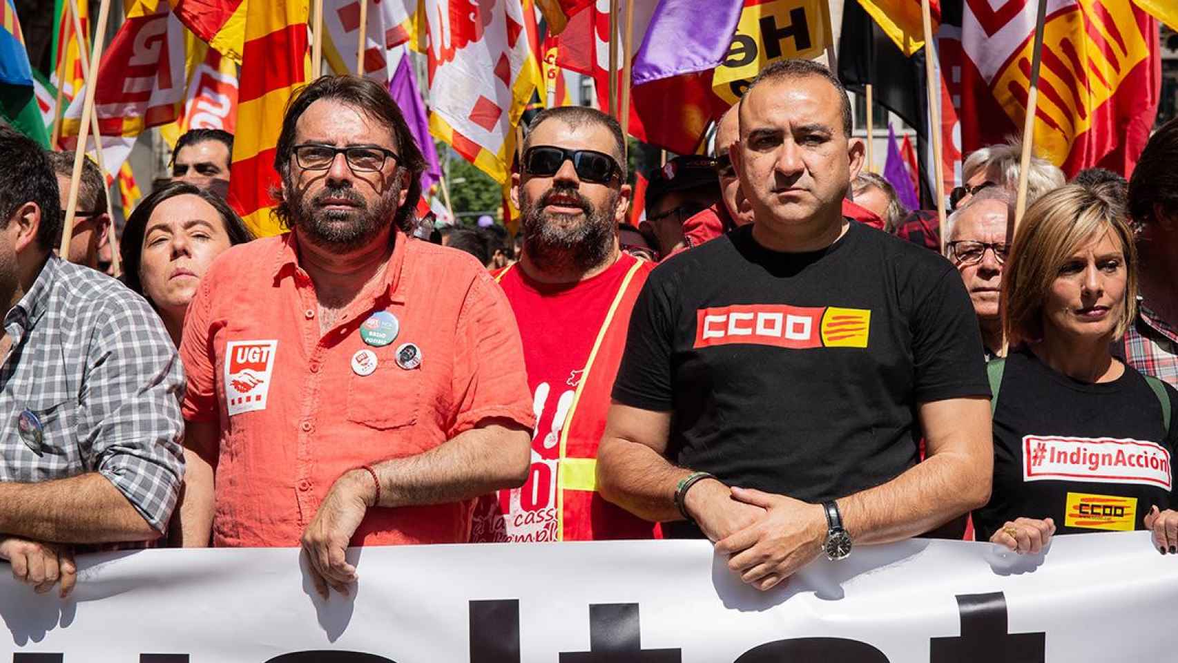 El secretario general de los sindicatos UGT en Cataluña, Camil Ros, y el de CCOO, Javier Pacheco, en una imagen de archivo