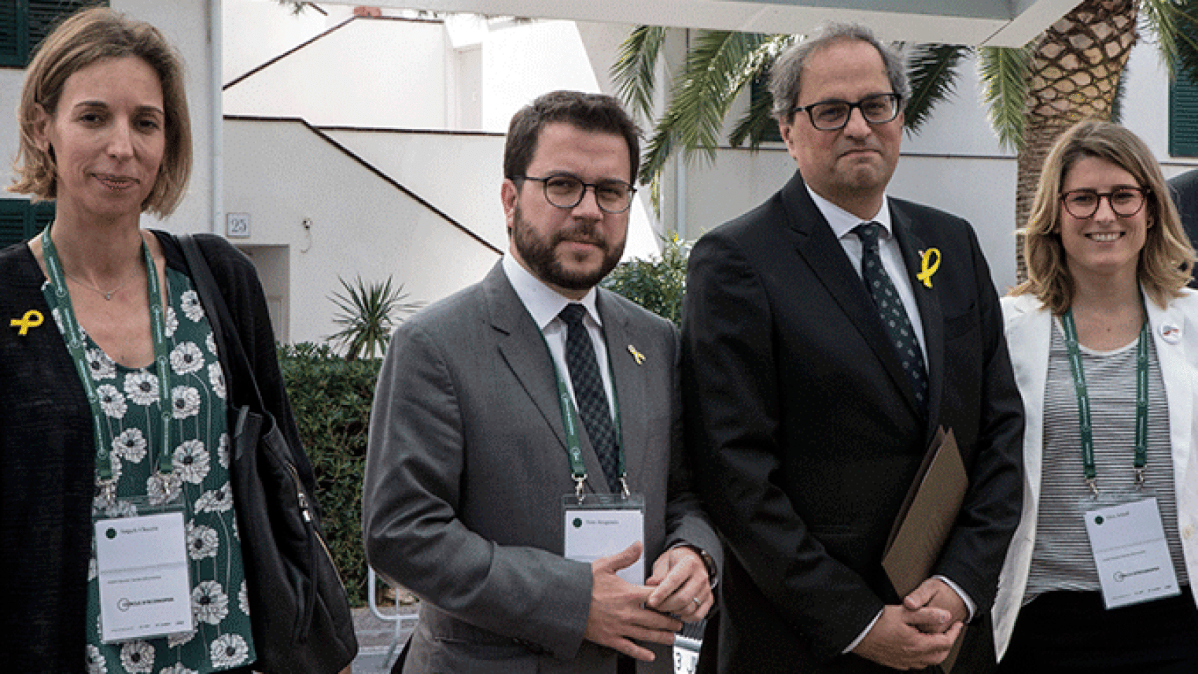 Quim Torra, presidente del Govern, con sus futuros 'consellers' Àngels Chacón, Pere Aragonès y Elsa Artadi / EFE
