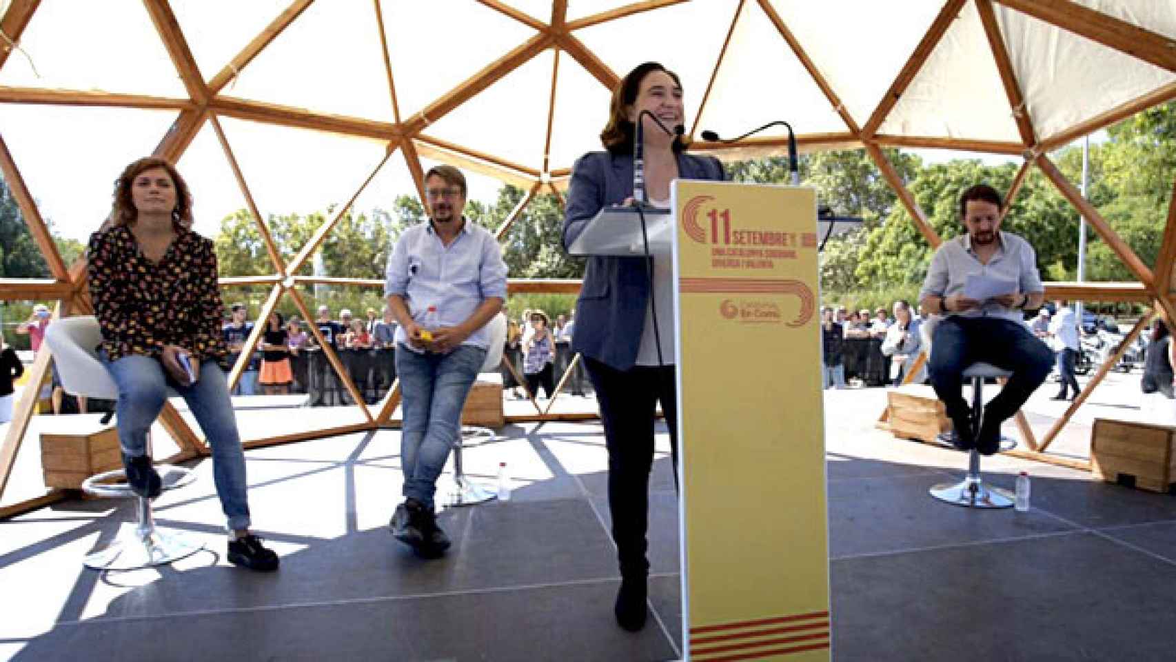 Ada Colau, alcaldesa de Barcelona, en el acto de la Diada que su partido ha organizado en Can Zam / CG