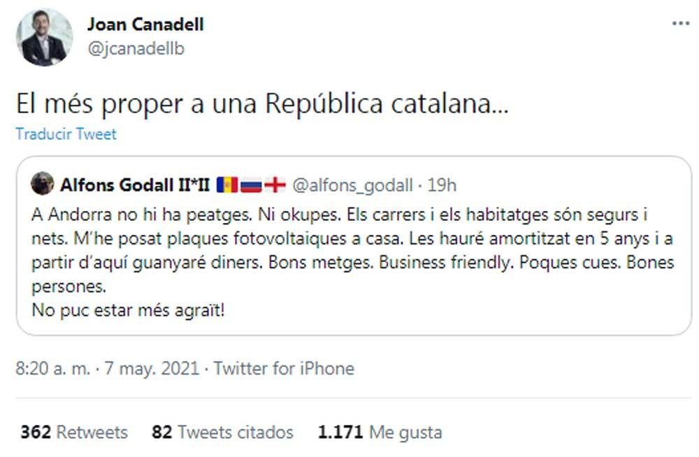 Canadell, diciendo que una República catalana sería como Andorra