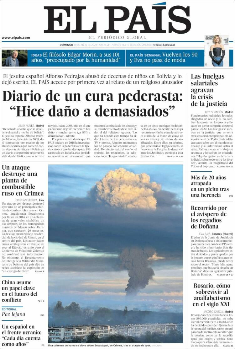 Portada de 'El País' del 30 de abril de 2023