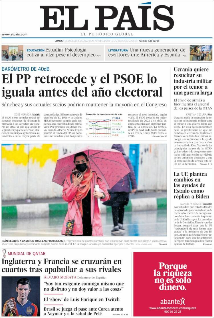 Portada de 'El País' de 5 diciembre de 2022 / KIOSKO.NET