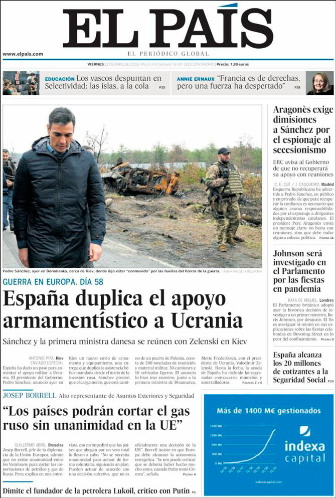 Portada de 'El País' del 22 de abril de 2022 / Kiosko