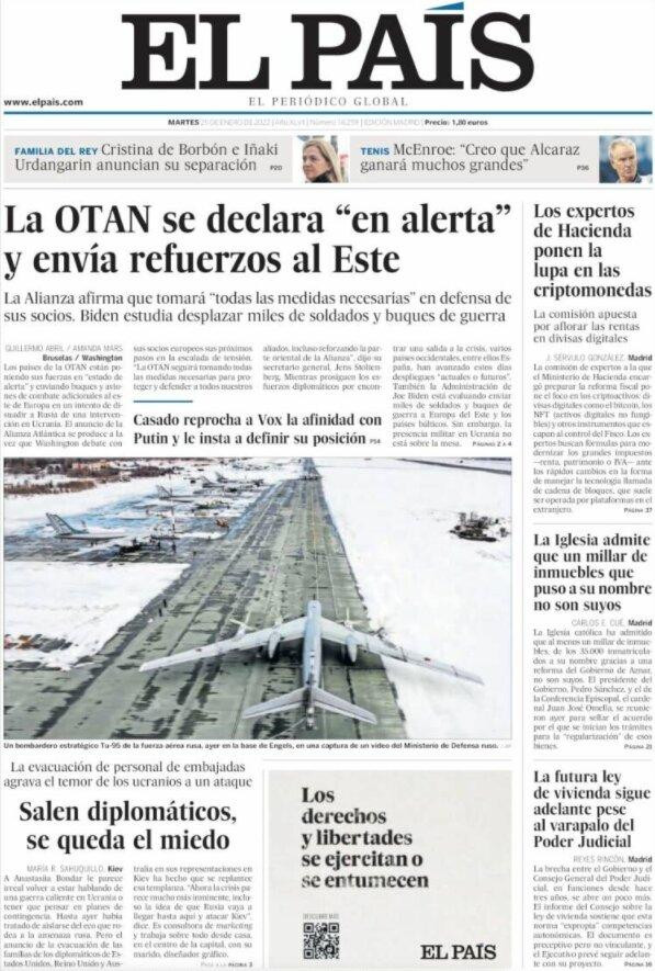 Portada de 'El País' del 25 de enero de 2022 / CG