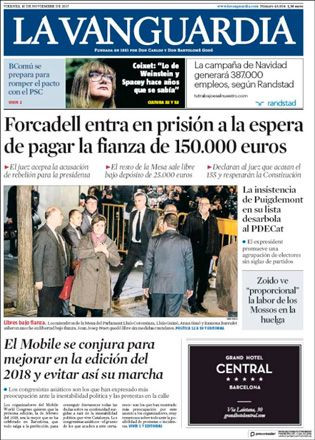 Portada de 'La Vanguardia' del 10 de noviembre de 2017 / CG