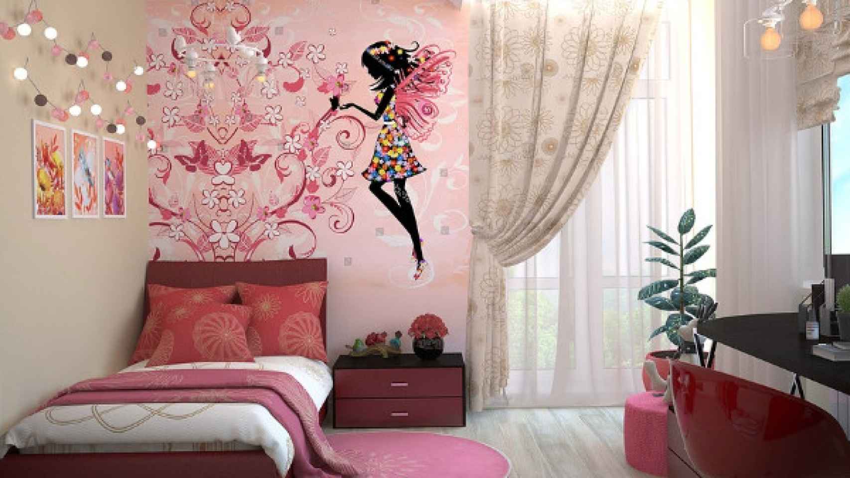 Una foto de una habitación de un niño decorada con un vinilo
