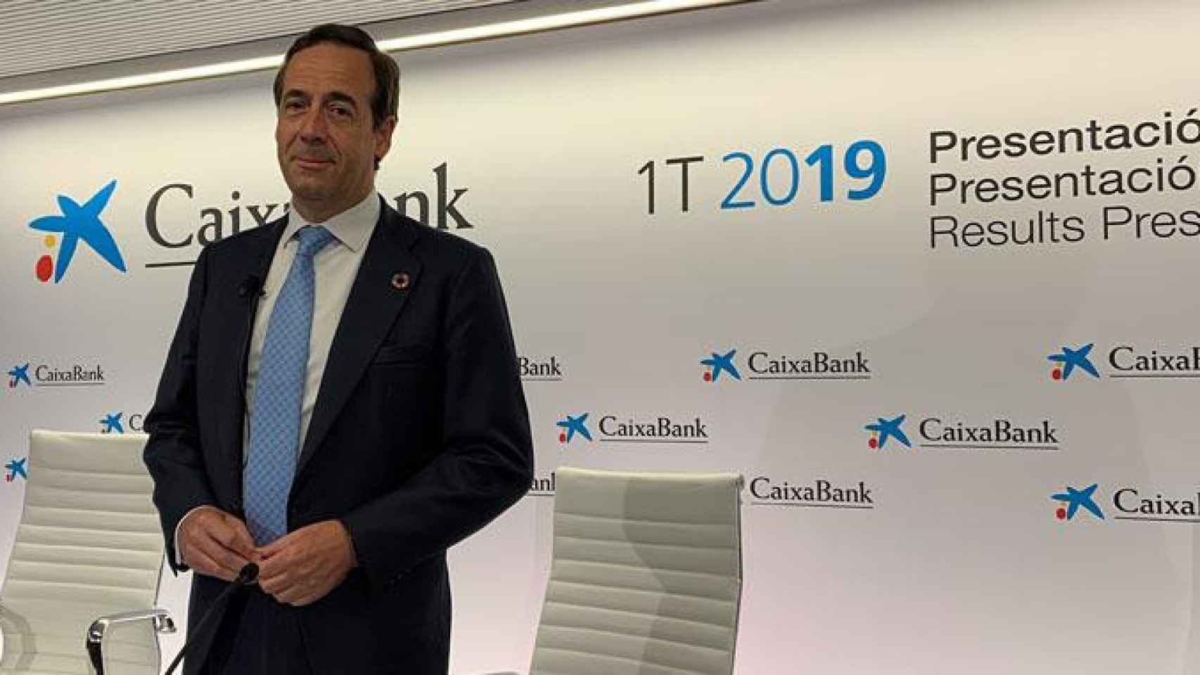 Gonzalo Gortázar, consejero delegado de Caixabank en la presentación de los resultados del primer trimestre de 2019 / CG