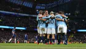 Los jugadores del Manchester City celebrando un gol contra el Chelsea (6-0) / TWITTER