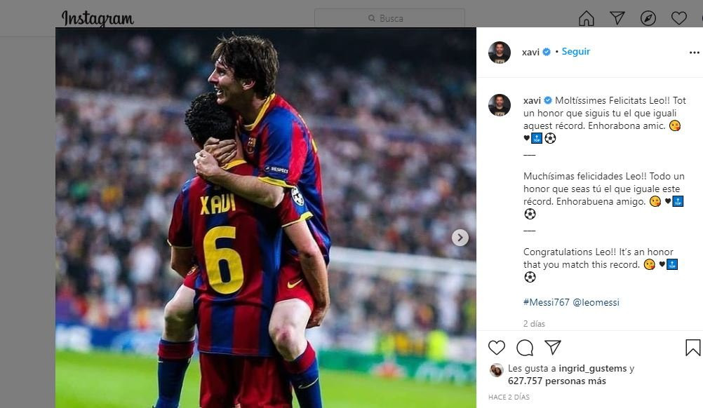 El post de Xavi a Leo Messi por igualar su récord con el Barça / FCB