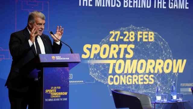 Laporta, en la presentación del Sports Tomorrow Congress, en el Auditori del Barça / EFE