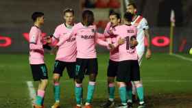 Messi y Griezmann celebrando el gol contra el Rayo Vallecano / FC Barcelona