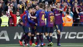 Los jugadores del Barça celebrando un gol contra el Espanyol / FC Barcelona