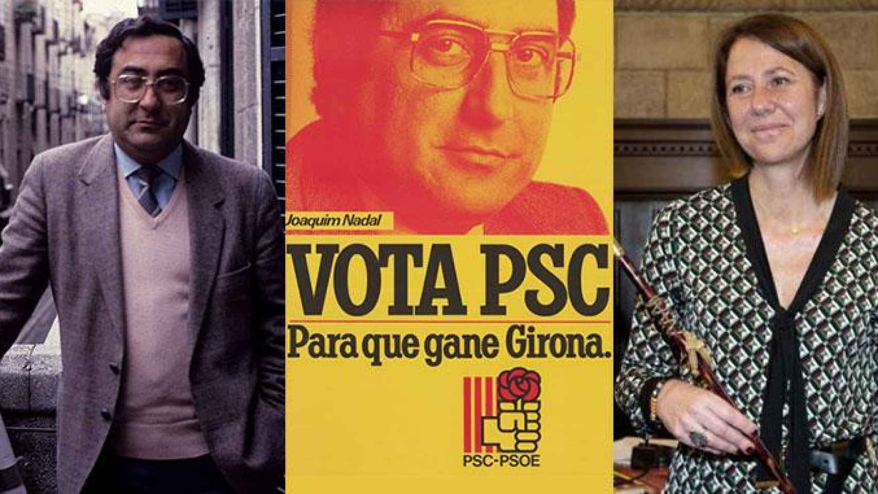 El exalcalde de Girona, Quim Nadal; cartel del PSC para las elecciones municipales; actual alcaldesa (CDC), Marta Madrenas / CG
