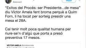 Tuit de Aleix Sarri, el asesor hiperventilado de Puigdemont, contra el periodista Víctor Amela / @ALEIXSARRI