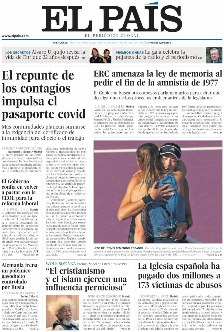 Portada de 'El País' del 17 de noviembre / ELKIOSKO.NET
