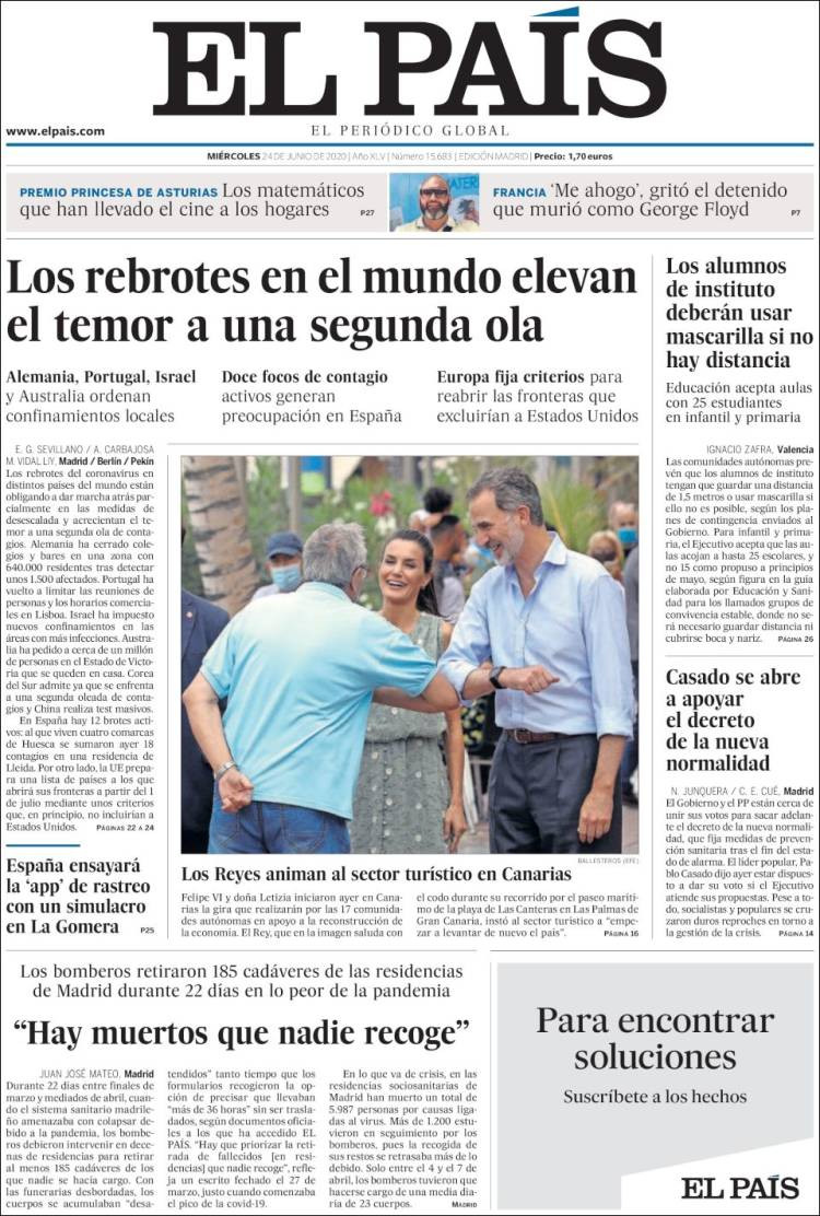 Portada de El País del 24 de junio de 2020