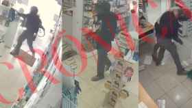 Tres imágenes del robo a una farmacia del barrio de Monbau de Barcelona / CG