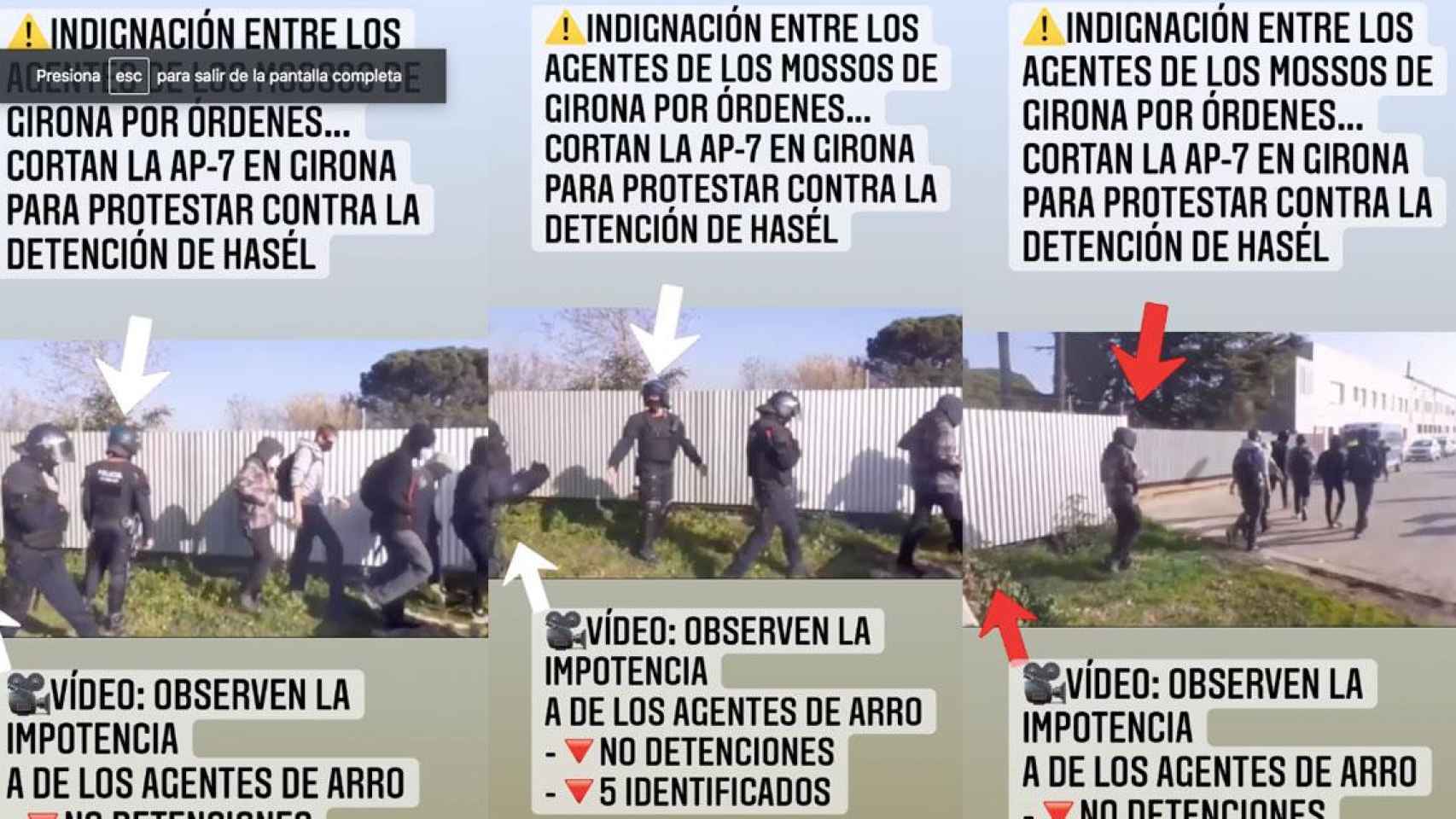 Tres imágenes del vídeo viral sobre los Mossos d'Esquadra en el corte de la AP-7 / CG