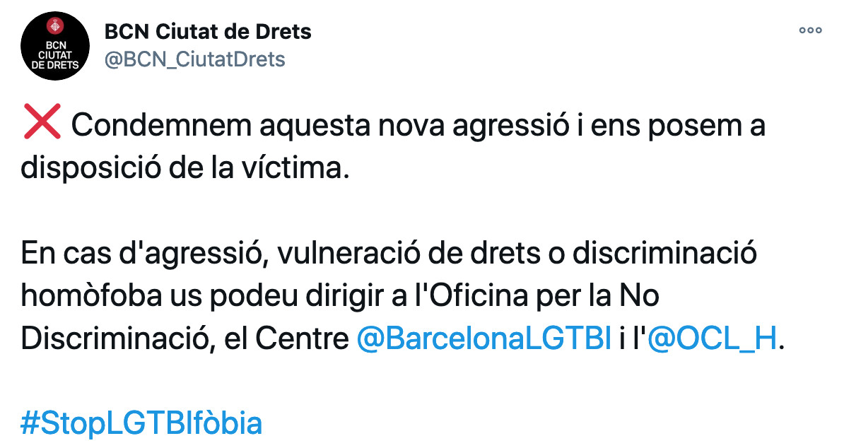 El Ayuntamiento de Barcelona condena la agresión homófoba en plaza Universitat / TWITTER