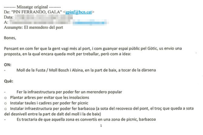Fragmento del correo electrónico enviado por la concejal de Ciutat Vella, Gala Pin / CG