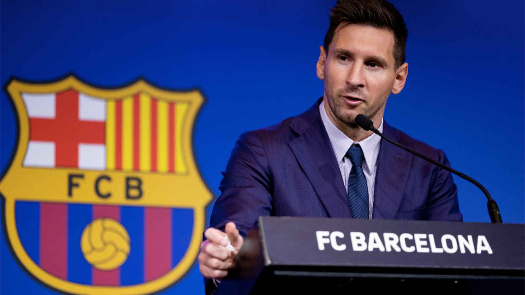 Leo Messi, durante la rueda de prensa de despedida con el FC Barcelona / EFE