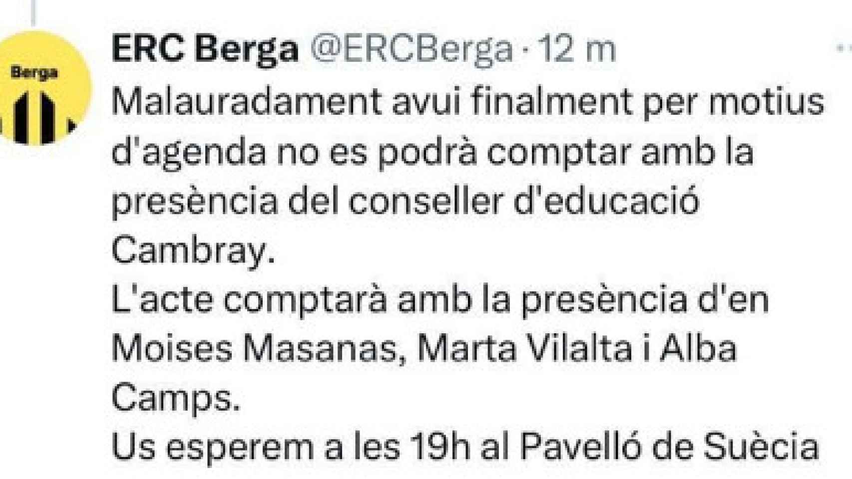 ERC de Berga excusa a Cambray en un mitin de campaña