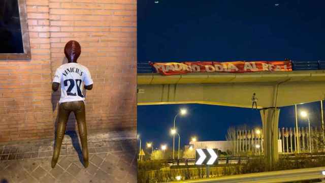 Un muñeco de Vinicius Jr, ahorcado en un puente de Madrid / REDES