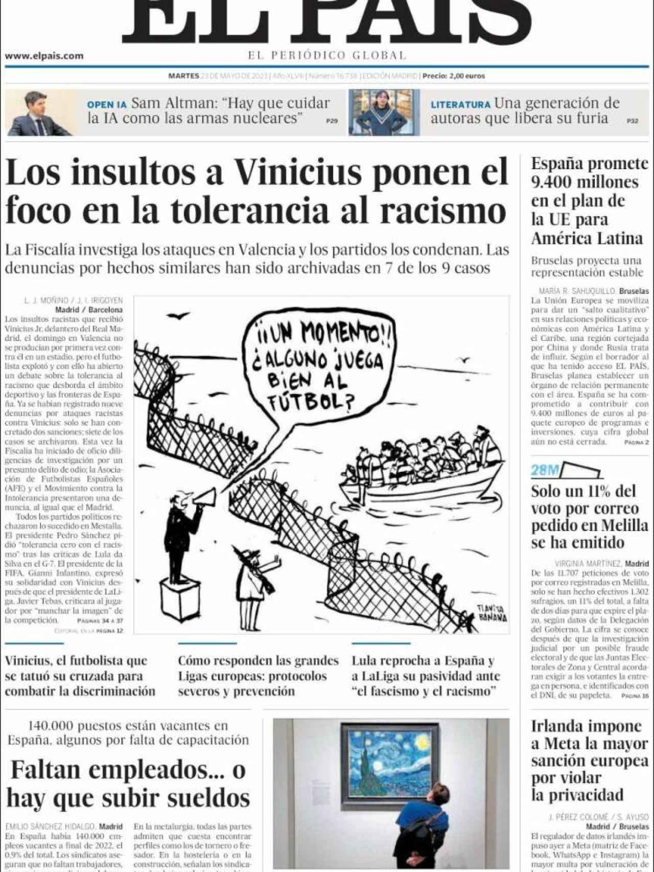 Portada 'El País' de 23 de mayo de 2023