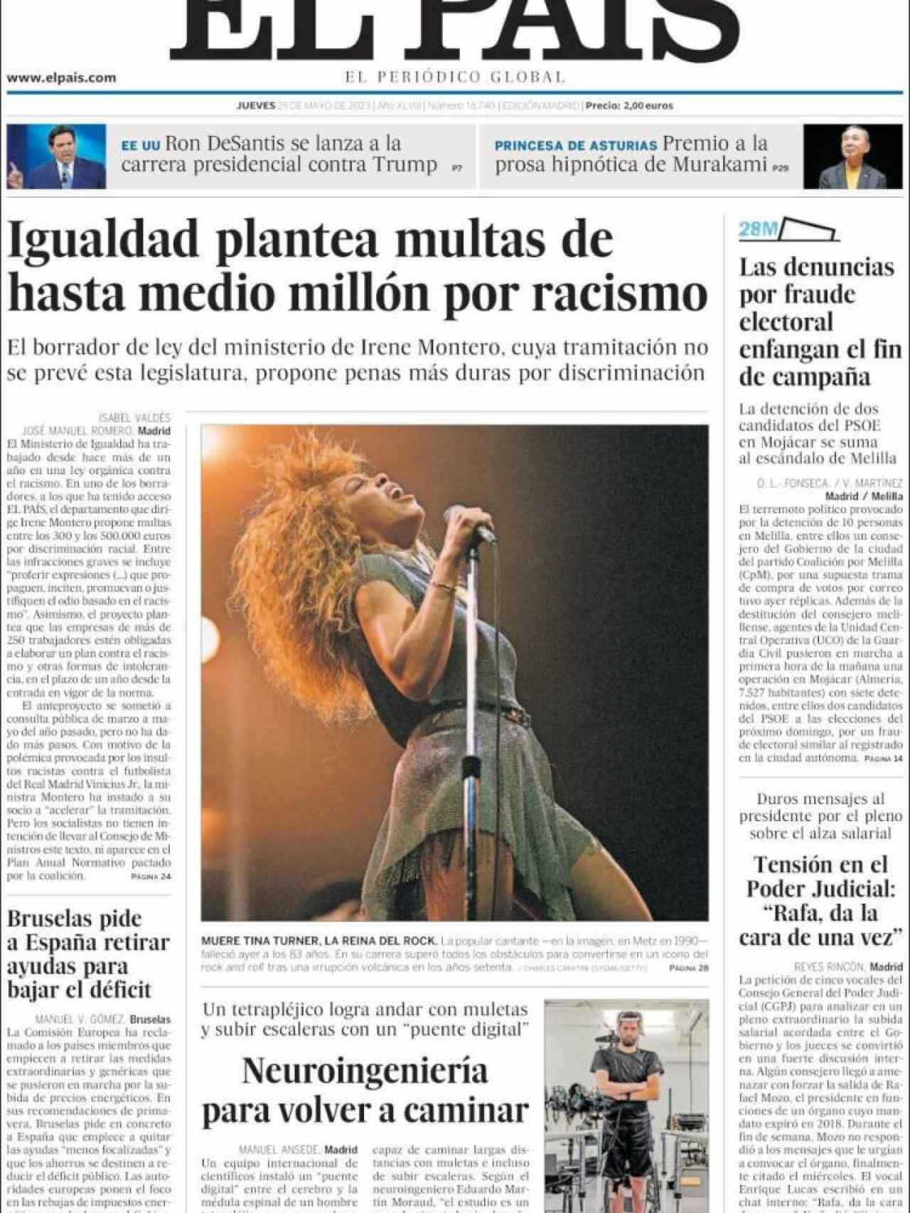 Portada de 'El País' de 25 de mayo de 2023