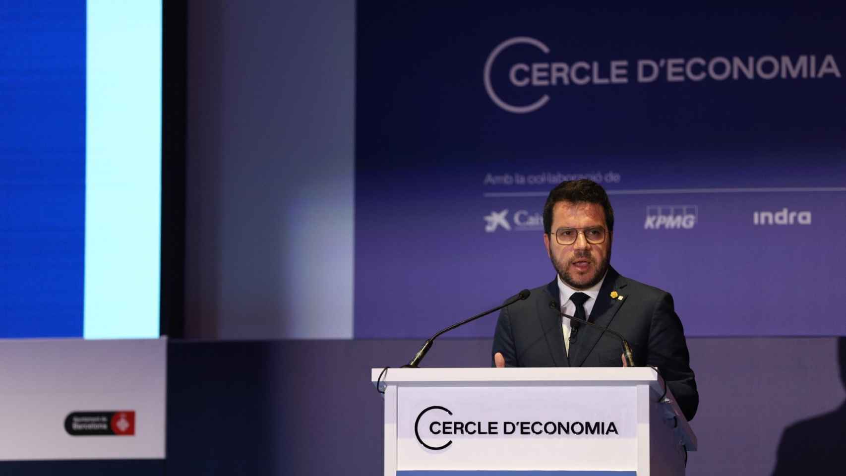 El presidente de la Generalitat, Pere Aragonès, interviene en el Círculo de Economía / Gala Espín
